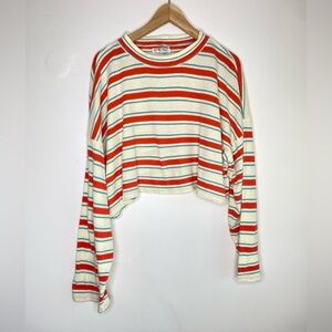 Free People Striped Long Sleeve Tee - Red, Cream, Green